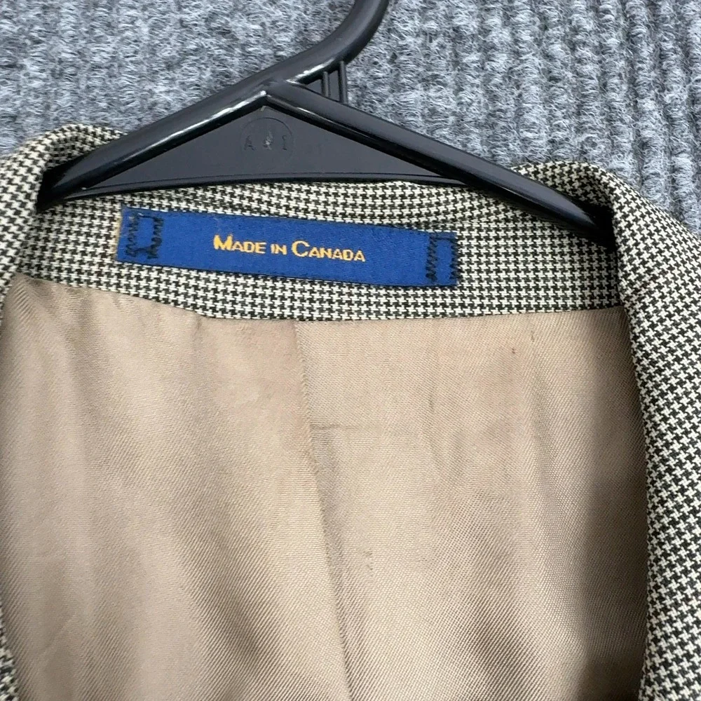 Vintage Chaps Ralph Lauren Blazer Mens Tan Wool‎ Houndstooth Two Button Classic